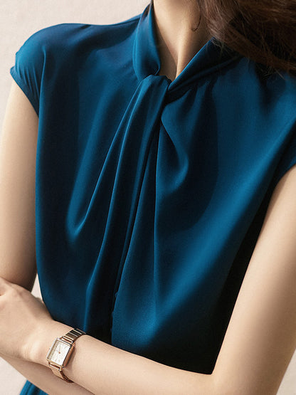Elegance Blue Tied Cap Sleeve Long Dress