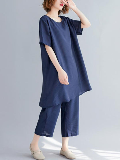 Solid T-Shirt + Straight Leg Pants Suit