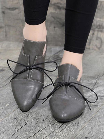Simple Solid Color Bandage Flat Shoes