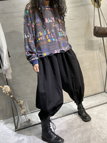 Fashion Contrast Color Printed Long Sleeves Torn Sweatshirt Top