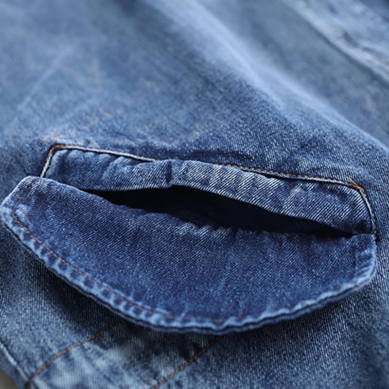 Buykud Spring Autumn Casual Solid Color Zipper Denim Coat