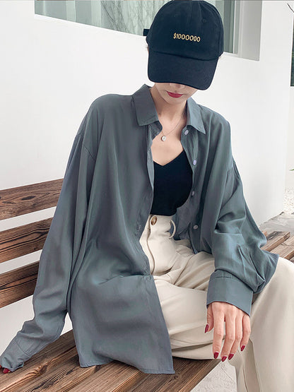 Original Solid Color Thin Lapel Blouses&Shirts Tops