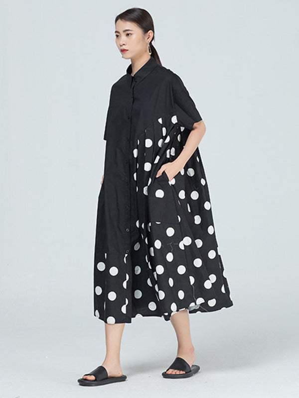 Original Polka-Dot Irregularity Split-Joint Shirt Dress