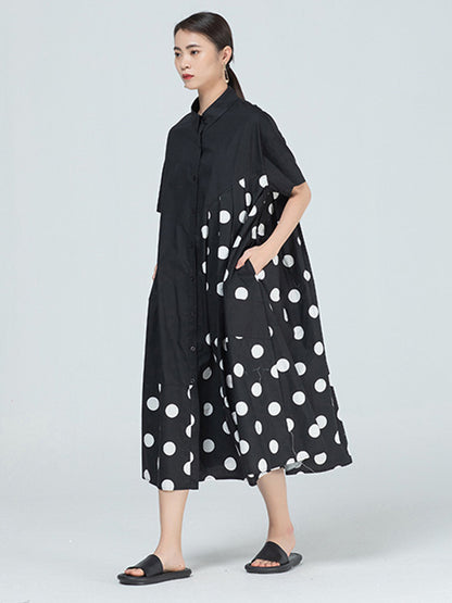 Original Polka-Dot Irregularity Split-Joint Shirt Dress
