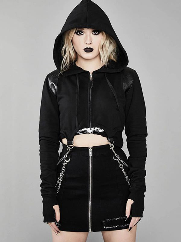 Vintage Solid Zipper Hoodies&Sweatshirt Tops