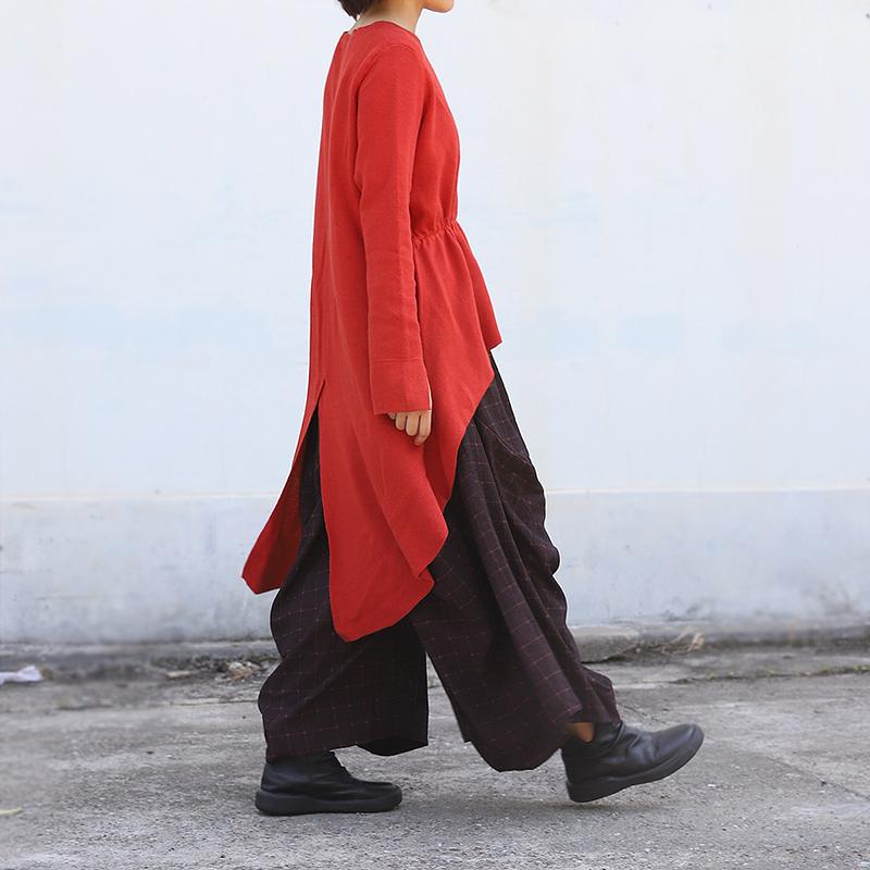 Buykud Casual Plaid Irregular Wide Leg Pants