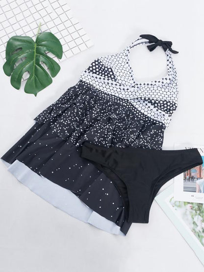 Polka-dot Wrap Tankini Swimsuit