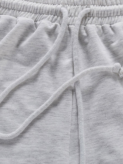 Simple Gray High Waisted Drawstring Sports Shorts