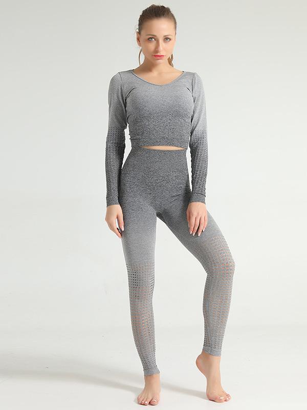 Wrap Long Sleeves Gradient Yoga Suits