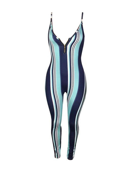 Spaghetti-neck Striped Jumpsuits