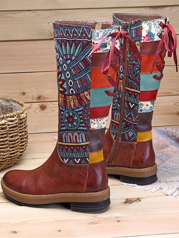 Bohemia Bandage Cowhide Boots