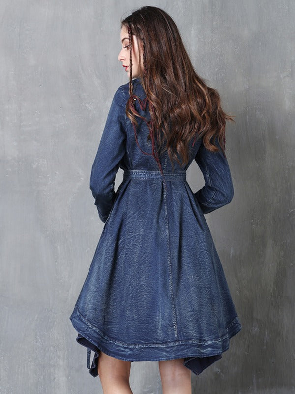 Embroidered Cropped Belted Jean Coat