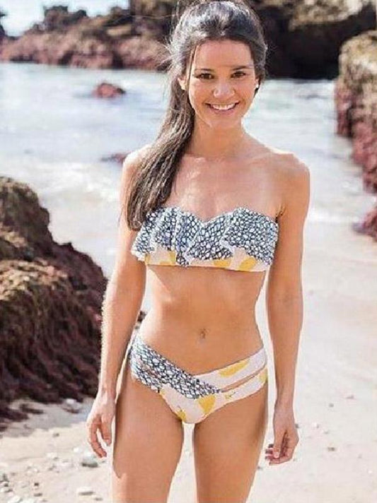 Fruit Print Contrast Color Bikini Set