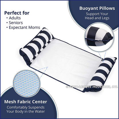 4-in-1 Monterey Hammock Inflatable Pool Float, Multi-Purpose Pool Hammock (Saddle, Lounge Chair, Hammock, Drifter) Pool Chair, Portable Water Hammock, Navy/White Stripe