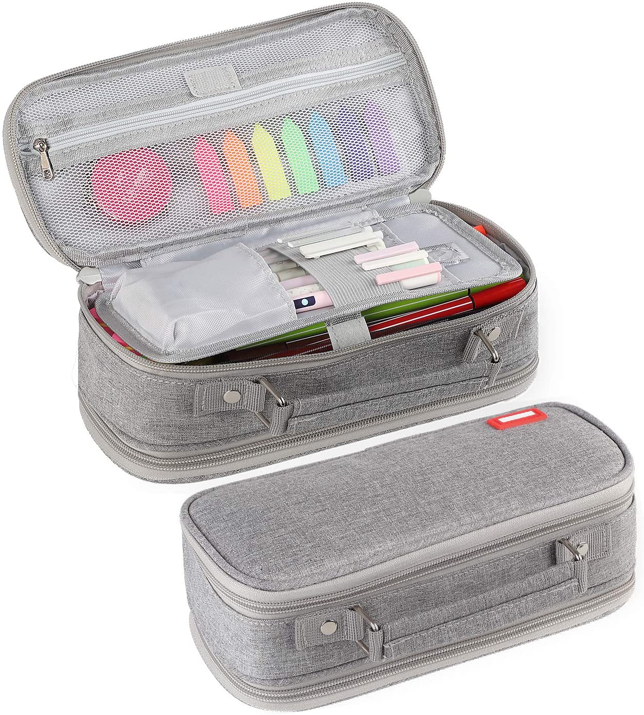 Pencil Pen Case Big Capacity, Multipurpose Foldable Storage Pencil Pouch with 4 Metal Zippers, Bag Holder for School Office Supplies, Cosmetics Travel Accessories (Black)