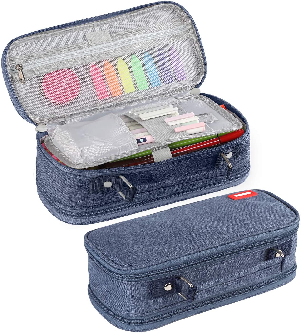 Pencil Pen Case Big Capacity, Multipurpose Foldable Storage Pencil Pouch with 4 Metal Zippers, Bag Holder for School Office Supplies, Cosmetics Travel Accessories (Black)