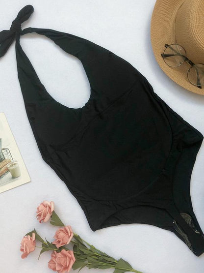 Halter-neck Backless Plain Bikinis Swimwear