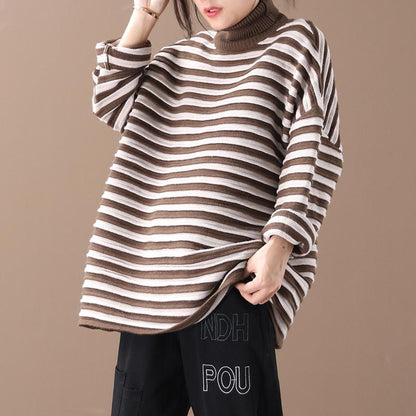 Buykud Classic Stripes Comfortable Casual Turtleneck Sweater