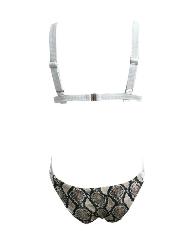 Snake-Print Triangle Split Bikini Swimsuit
