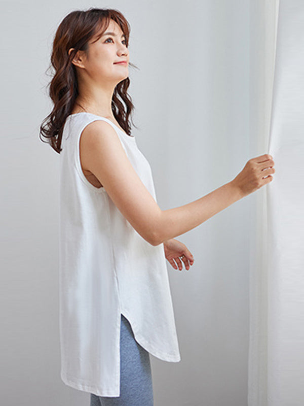 Casual Split-Side High-Low Round-Neck Sleeveless Vest Tops