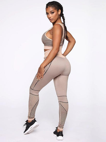 Lift-Hip Striped Bra&Fitness Leggings Suits