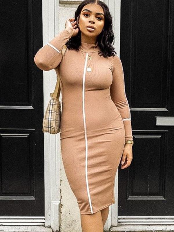 Solid Hip-package Midi Dress