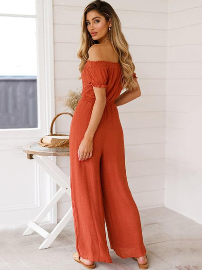 Cold Shoulder Short Sleeve Wide Leg Jumpsuits
