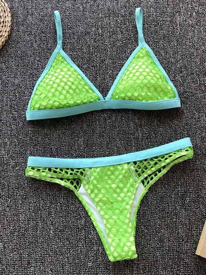 Hollow Contrast Bikini Swimsuit