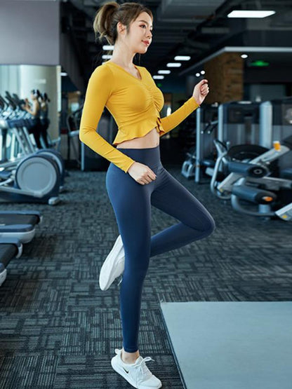 Solid Compression Ruffled Empire Yoga Suits