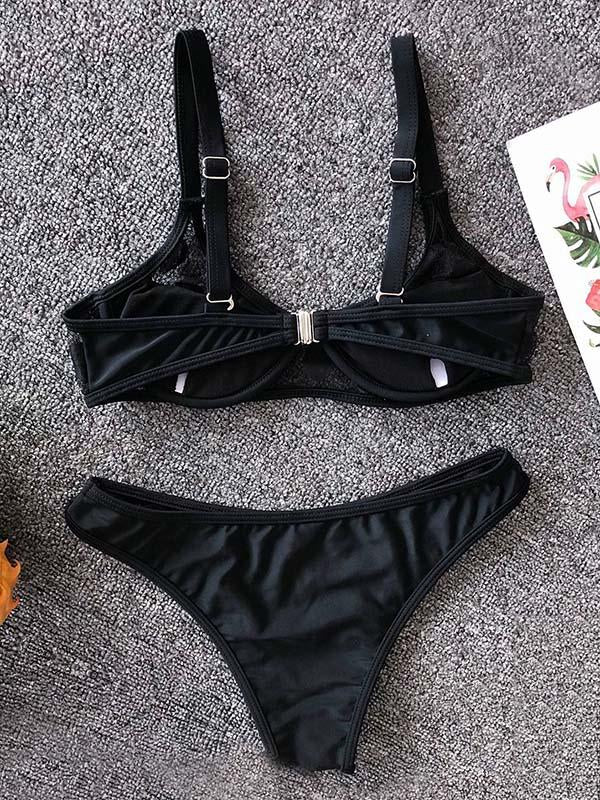 Solid Color Split-Joint Underwired Split Bikini Swimsuit