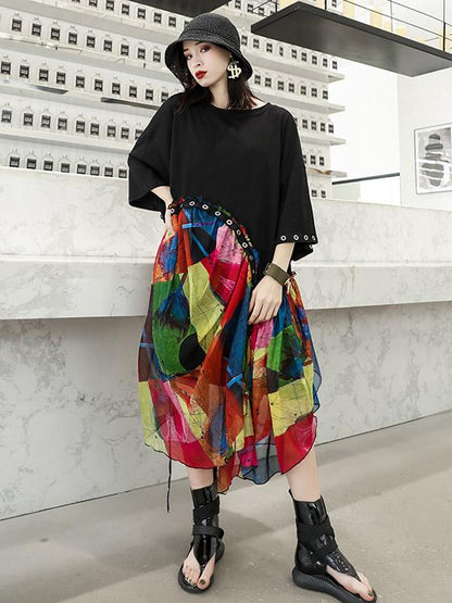 Summer Chiffon  Oversize Printed Split-joint Dress