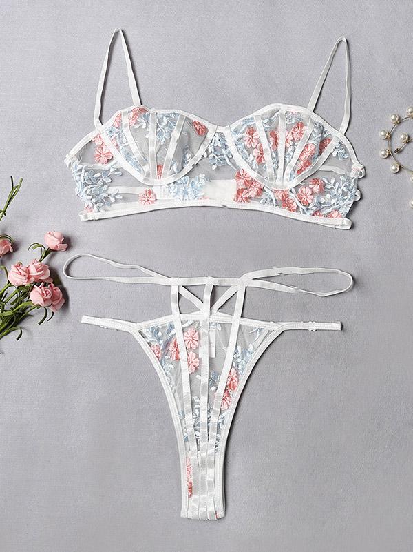 Embroidered See-Through Split Lingerie
