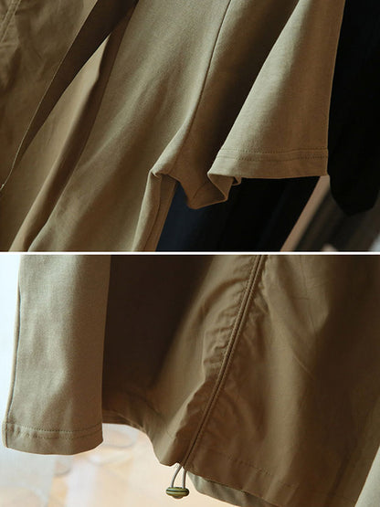 Original Casual Loose Solid Color Split-Joint Round-Neck Half Sleeves False Two Midi Dress