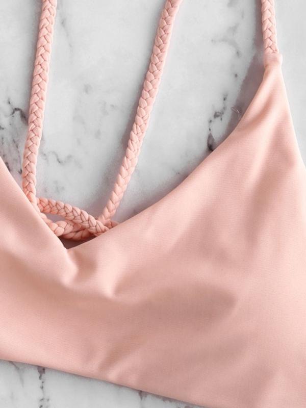 Solid Color Backless Split Bikini Swimsuit