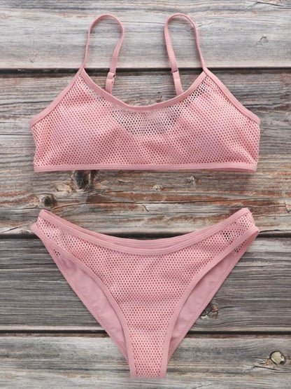 Tulle Padded Solid Bikinis Swimwear