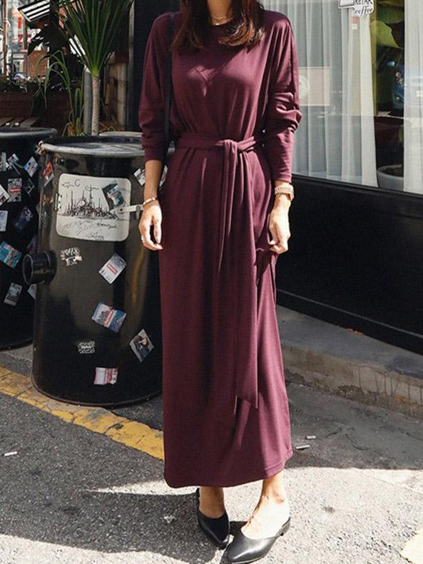 Loose Plus Size Twisting Solid Midi Dresses