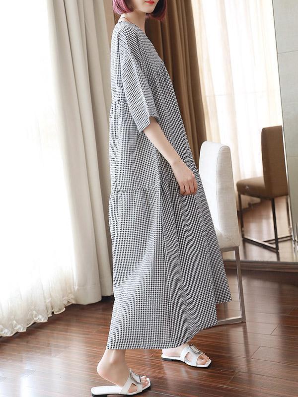 Original Black&White Plaid V-Neck Dress