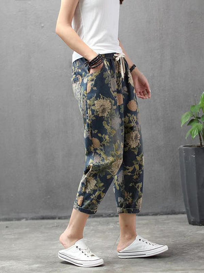 Vintage Summer Loose Printed Jean Pants Shorts