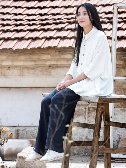 Cotton Collar Neck Loose Style Top, Two Colors