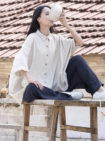 Cotton Collar Neck Loose Style Top, Two Colors