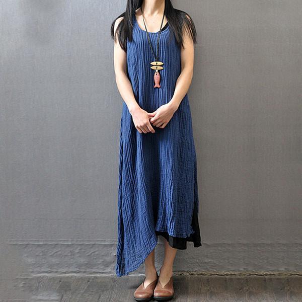 Casual Summer Women Wrinkled Sleeveless Dress