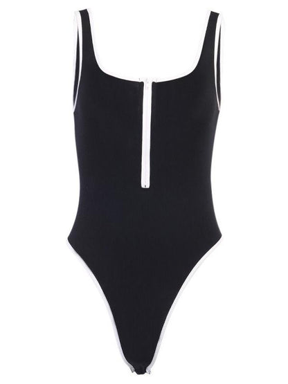 Sexy U-Neck Zipper Backless Bodysuits