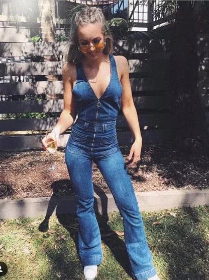 Fashion V-Neck Long Jumpsuits