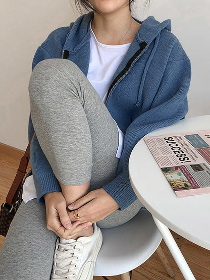 Fashion Solid Knitted Long Sleeves Hooded Outerwear