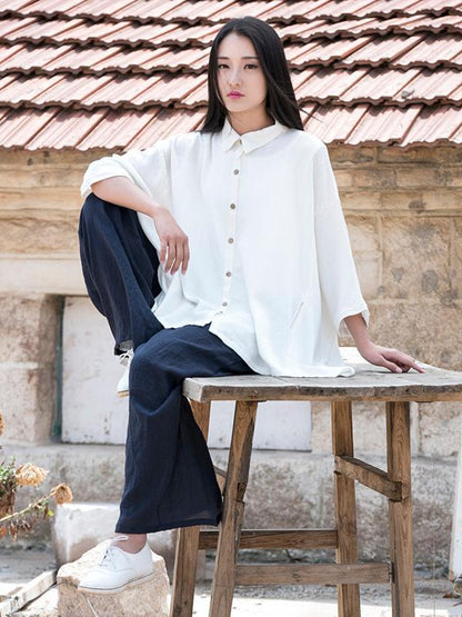 Cotton Collar Neck Loose Style Top, Two Colors