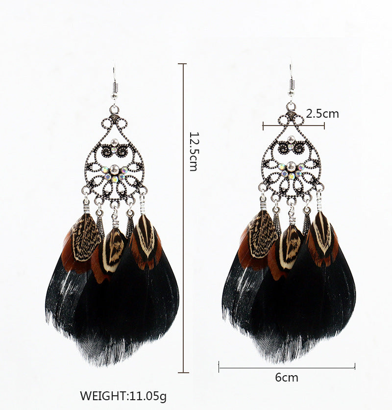 Feather fringed earrings with water drop-shaped Diamond Earrings