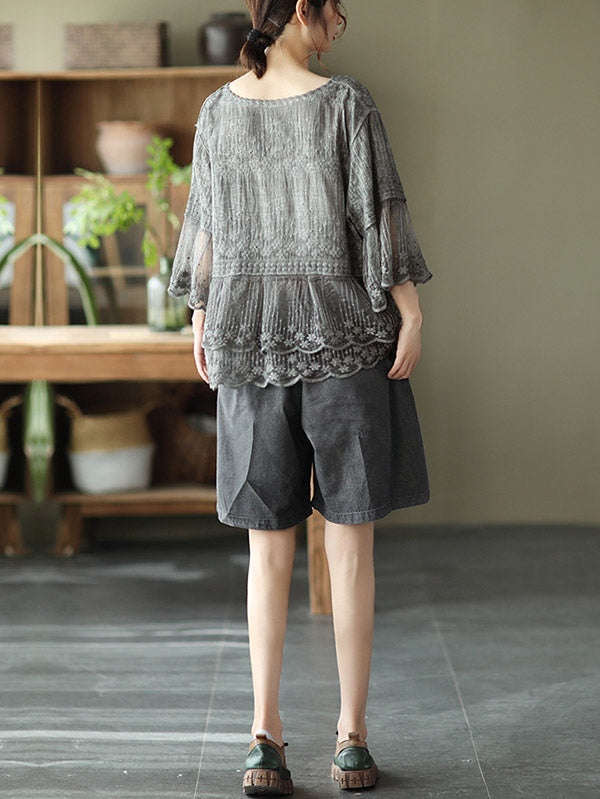 Original Embroidered Split-Joint Hollow T-Shirts Tops