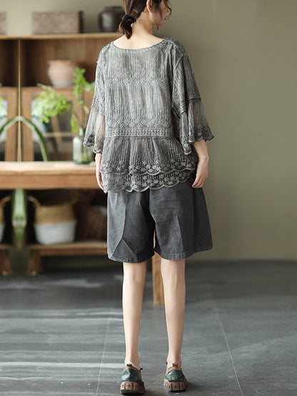 Original Embroidered Split-Joint Hollow T-Shirts Tops