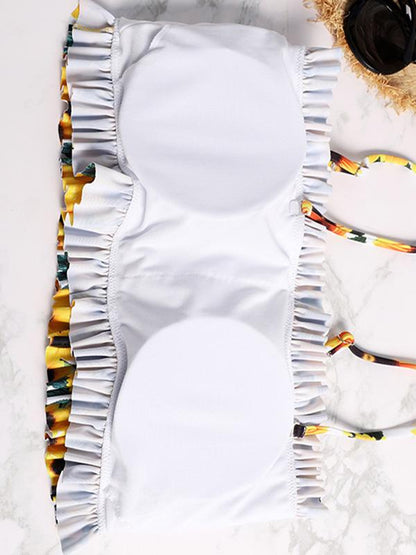 Smocked Printed Bikini Swimsuit