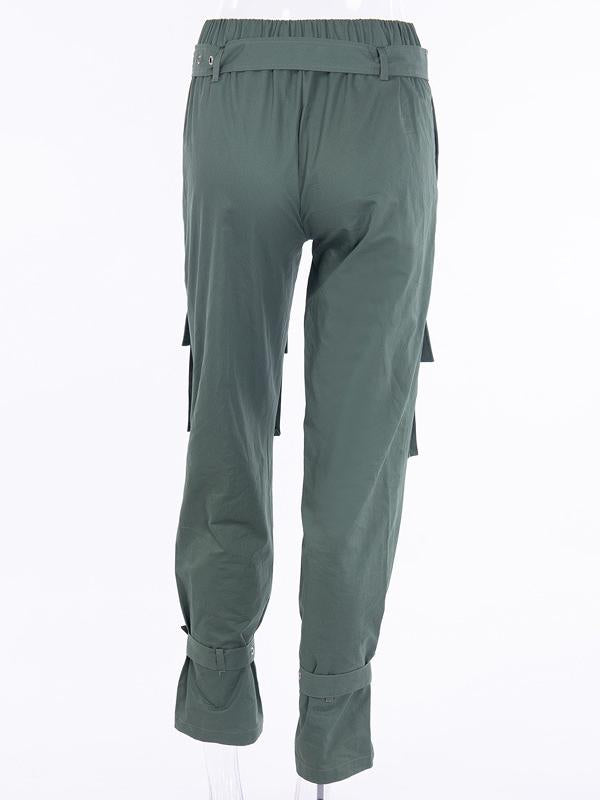 Punk Solid Bandage Pockets Harem Pants